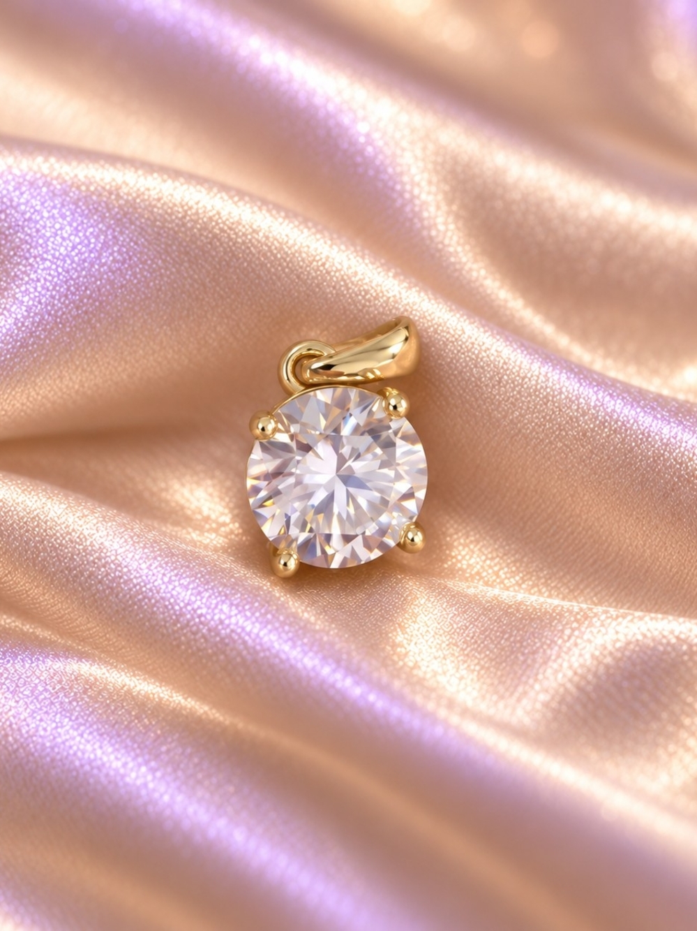 925 Sterling Silver - 14k Gold Vermeil 2CT Round Genuine Moissanite Pendent